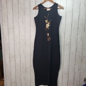 New! York Womens Handpainted Black Knit Maxi Dress